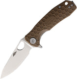 Honey Badger Knives Small Leaf Linerlock Tan Folding 8Cr13MoV Pocket Knife 1309