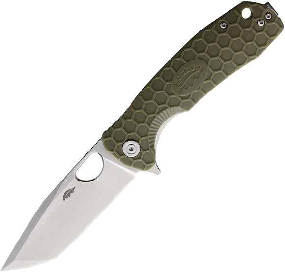 Honey Badger Knives Pocket Knife Large Linerlock Green Folding Tanto Blade 1323