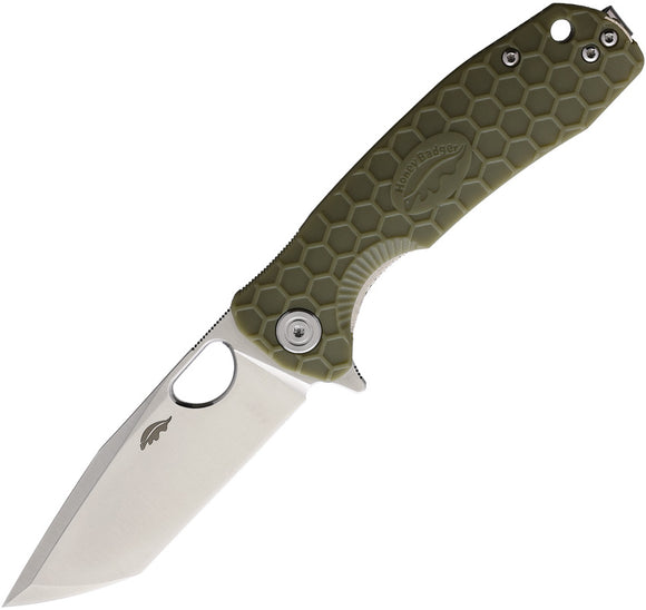 Honey Badger Knives Pocket Knife Medium Linerlock Green Folding Tanto 1333
