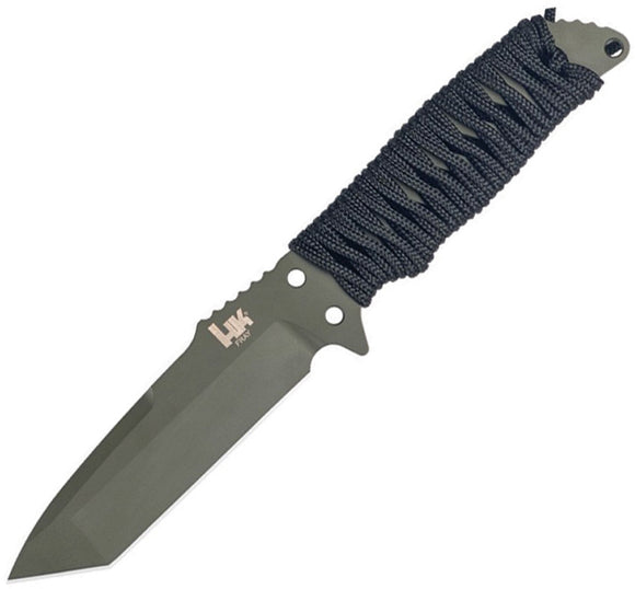 Heckler & Koch Black Cord Wrapped Fray OD Green Tanto Fixed Blade Knife 55241