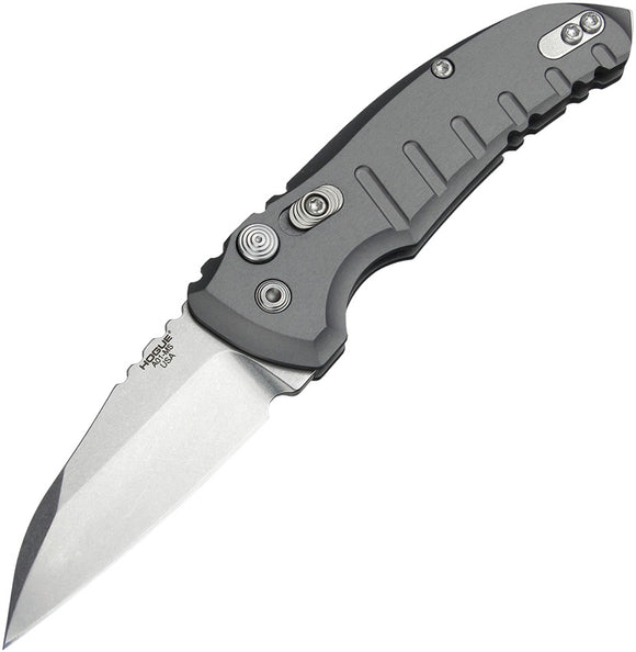 Hogue Automatic A01 Microswitch  Knife Button Lock Gray Aluminum  CPM-154 Wharncliffe Blade 24102