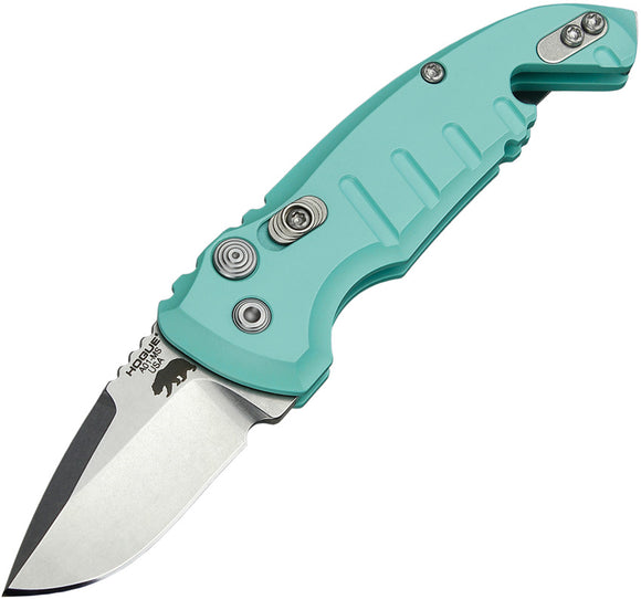 Hogue Automatic A01 Microswitch Knife Button Lock Blue Aluminum CPM-154 Stainless Drop Pt Blade 24123