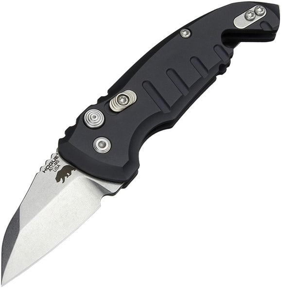 Hogue Automatic A01 Microswitch Knife Button Lock Black Aluminum CPM-154 Tumbled Wharncliffe 24140