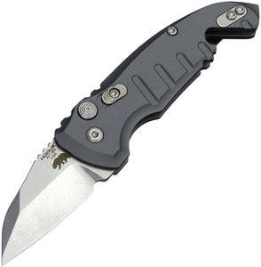 Hogue Automatic A01 Microswitch Knife Button Lock Gray Aluminum CPM-154 Stainless Wharncliffe 24142