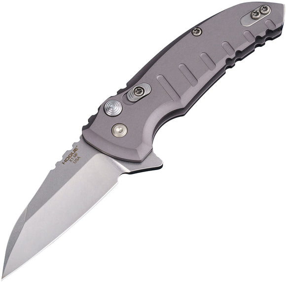 Hogue X1 Microflip Button Lock Wharncliffe Gray Folding Pocket Knife 24162