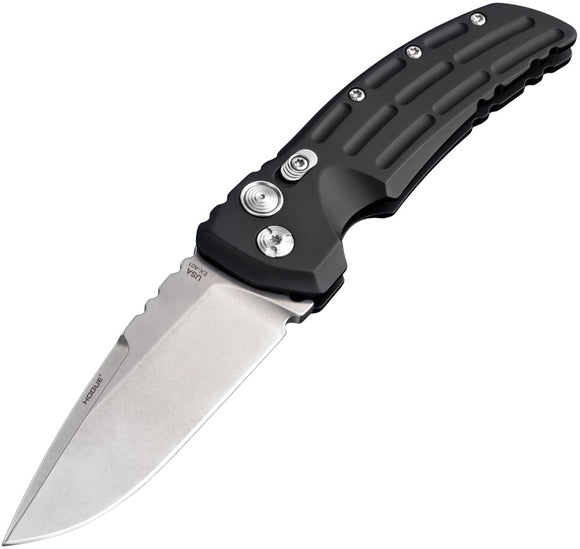 Hogue Automatic Ex-A01 Knife Button Lock Black Aluminum 154CM Stainless Tumbled Drop Pt 34116