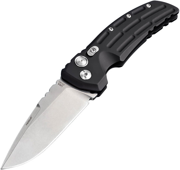Hogue Automatic Ex-A01 Knife Button Lock Black Aluminum 154CM Stainless Tumbled Drop Point 34136