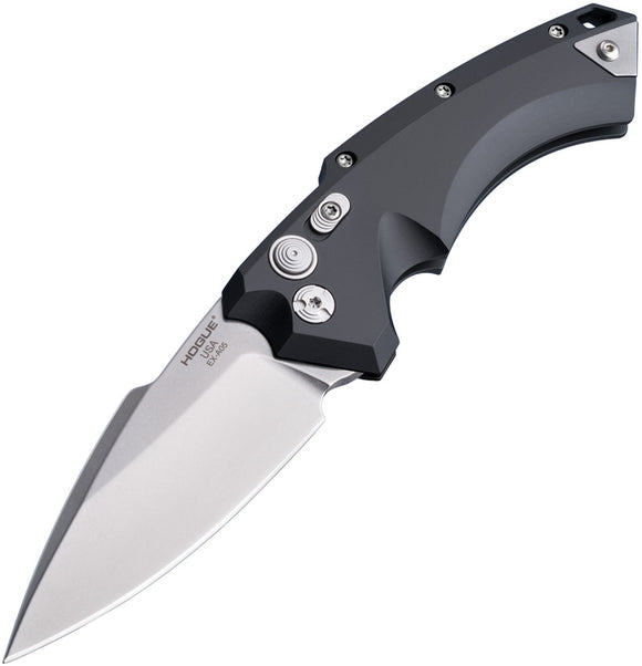 Hogue Automatic Ex-A05 Knife Button Lock Black Aluminum & G-Mascus 154CM Tumbled Spear Pt 34530