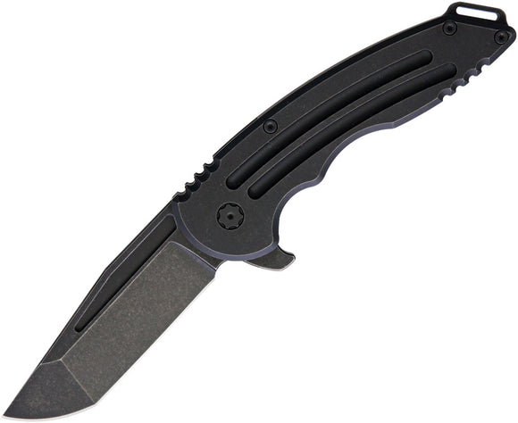 Hoback Knives Husky Black Titanium Folding Nitro-V Steel Pocket Knife 017B