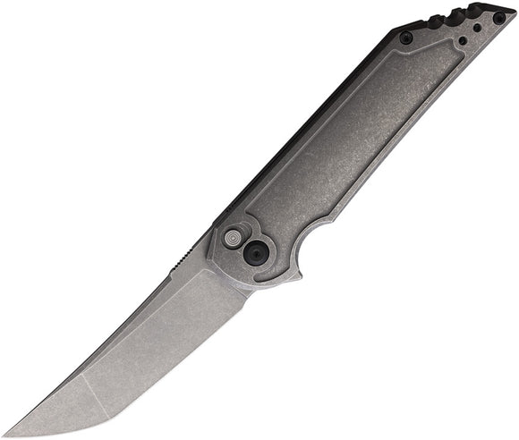 Hoback Knives Kwaiback Button Lock Gray Titanium Folding 20CV Steel Pocket Knife 042