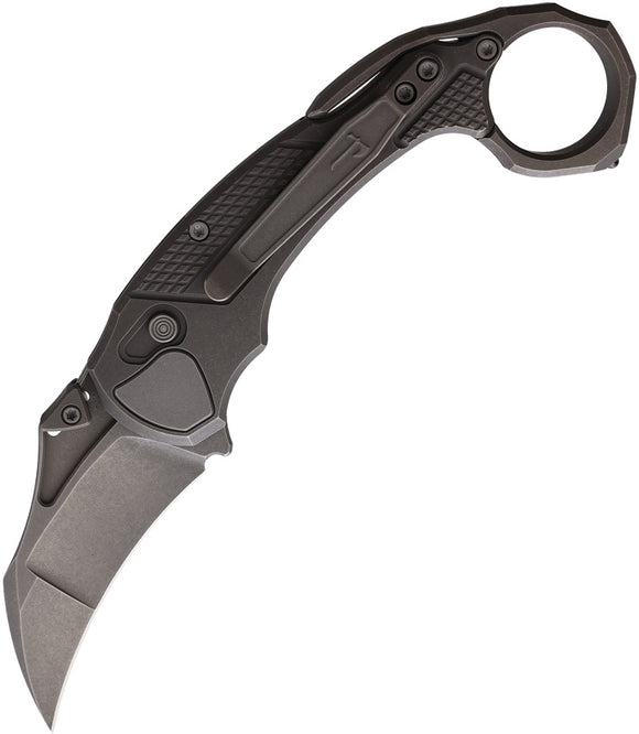 Hoback Knives Tactical Toucan Button Lock Gray Titanium Folding 20CV Pocket Knife 044T