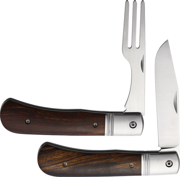 HPA Travel Picnic Brown Wood Folding Stainless Steel Pocket Knife Set 006