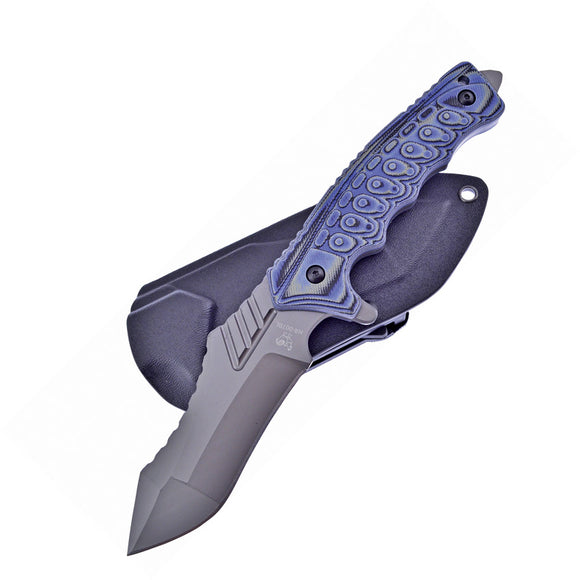 Hen & Rooster Black & Blue G10 Stainless Fixed Blade Knife w/ Belt Sheath 007BL