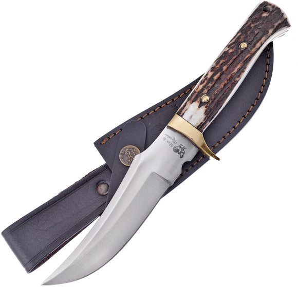 Hen & Rooster Deer Stag Stainless Steel Fixed Blade Knife w/ Leather Belt Sheath 184