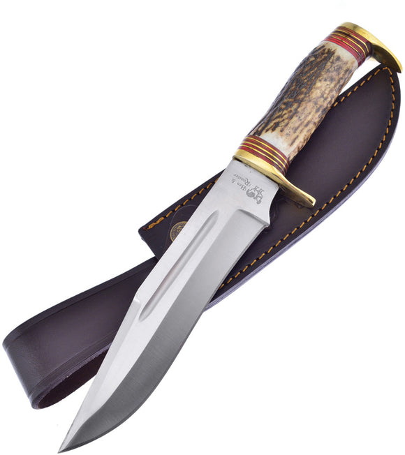 Hen & Rooster Deer Stag Stainless Steel Fixed Blade Knife w/ Leather Belt Sheath 185