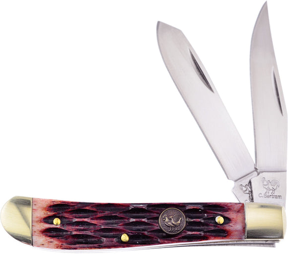 Hen & Rooster Small Trapper Red Bone Folding Stainless Pocket Knife 212BRPB