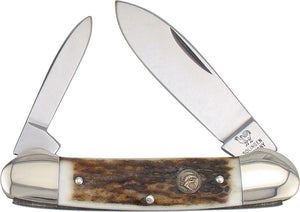 Hen & Rooster Canoe Pocket Knife Brown Deer Stag Folding Stainless 252DS