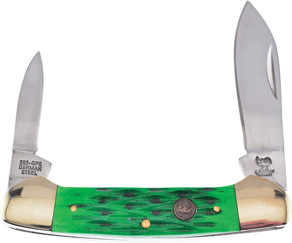 Hen & Rooster Canoe Pocket Knife Green Pick Bone Folding Stainless 252GPB