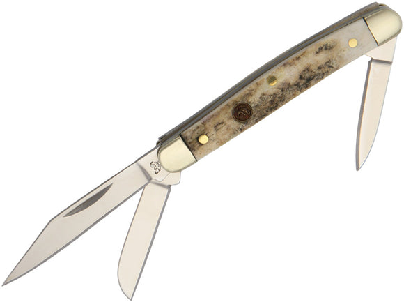 Hen & Rooster Small Stockman Tan Deer Stag Folding Stainless Pocket Knife 303DS