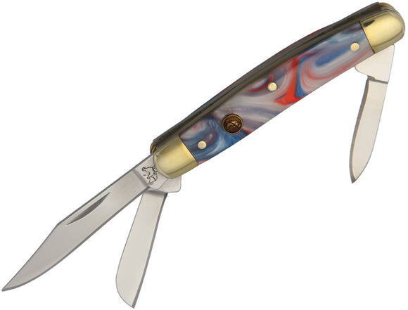 Hen & Rooster Small Stockman Red/White/Blue Corelon Folding Stainless Pocket Knife 303STAR