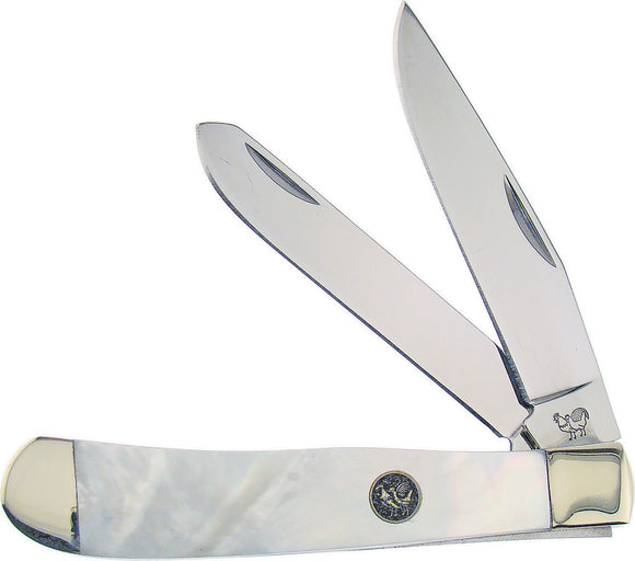 Hen & Rooster Trapper Pocket Knife White MOP Folding Stainless 2 Blades 312MOP