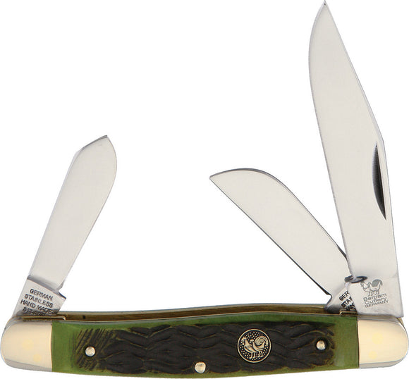 Hen & Rooster Stockman Pocket Knife Black/Green Bone Folding Stainless 313AGB
