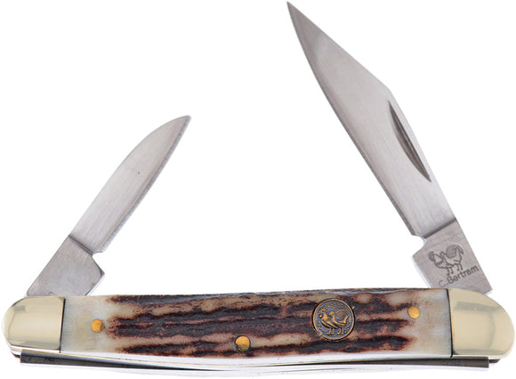 Hen & Rooster Pocket Knife Slip-Joint Brown Deer Stag Stainless 2 Blades 332DS