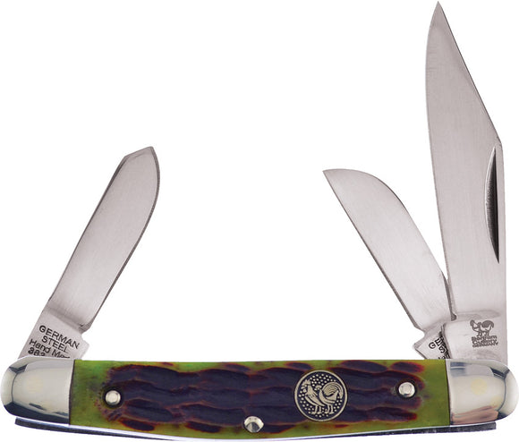 Hen & Rooster Stockman Pocket Knife Green/Purple Bone Folding Stainless 333AGB