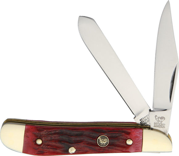 Hen & Rooster Pocket Knife Slip-Joint Red Pick Bone Stainless 2 Blades 402RPB