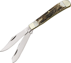 Hen & Rooster Trapper Pocket Knife Brown Stag Folding Stainless 2 Blades 412DS