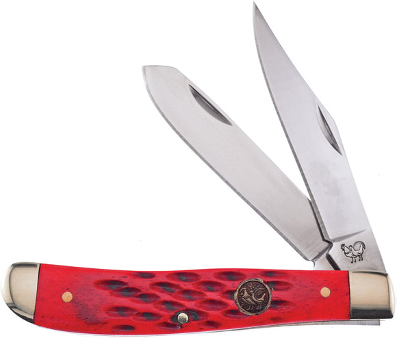 Hen & Rooster Trapper Red Bone Folding Stainless Steel 2 Blade Pocket Knife 412RPB