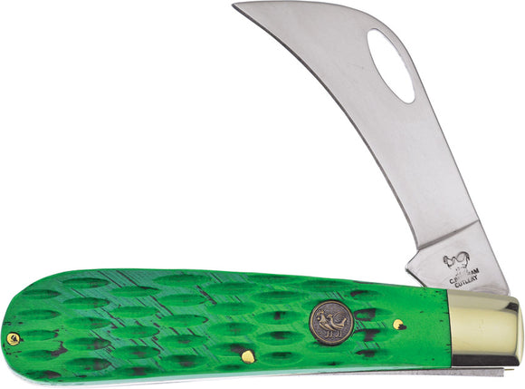Hen & Rooster Hawkbill Green Pick Bone Stainless Steel Hawkbill Pocket Knife 441GPB