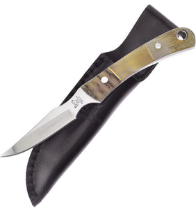 Hen & Rooster Ram & Ox Horn Stainless Steel Fixed Blade Knife w/ Belt Sheath 5025ROR