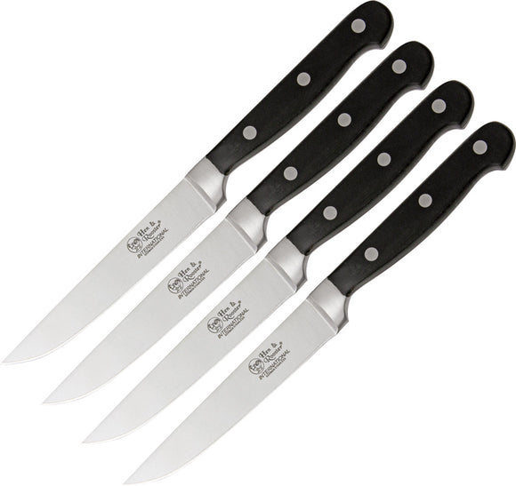 Hen & Rooster Four Piece Kitchen Knife Set 4pc Black Bakelite Stainless 008