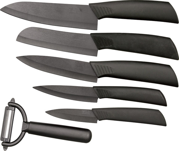 Hen & Rooster  Six Piece Ceramic Kitchen Knife Set 6pc Black Blade 016