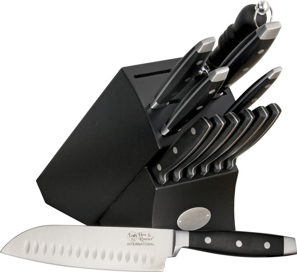 Hen & Rooster Thirteen Piece Kitchen Knife Set 13pc Black Stainless Blade 028