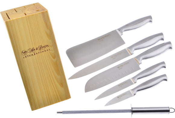 Hen & Rooster Kitchen Set 6pc Fixed Blade Kitchen Knife Set w/ Block I052