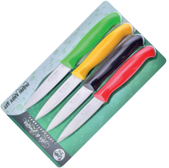 Hen & Rooster 4pc Fixed Blade Colored Kitchen Paring Knife Set I054