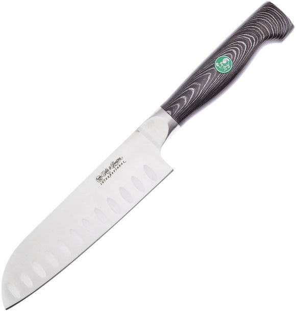 Hen & Rooster Santoku Kitchen Fixed Blade Knife Black & Gray Stainless 055BG10