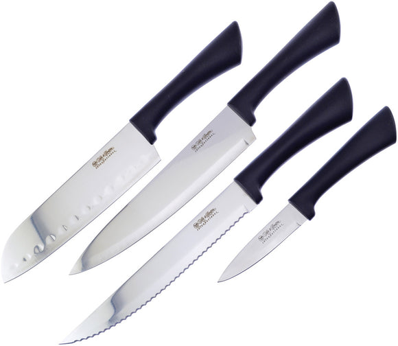 Hen & Rooste Four Piece Kitchen Knife Set 4pc Black ABS Stainless 064B