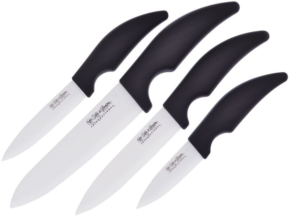 Hen & Rooster Four Piece Kitchen Knife Set 4pc Black White Ceramic Blade 065