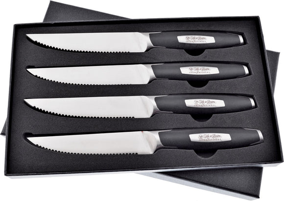 Hen & Rooster Steak Kitchen Knife 4pc Set Black Serrated 111