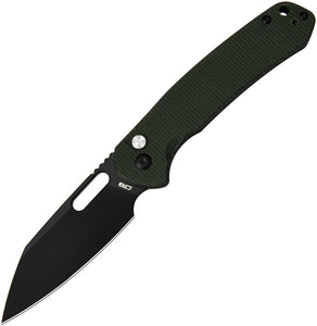 CJRB Pyrite Button Lock Green Micarta Folding Black AR-RPM9 Pocket Knife 1925ABMGN