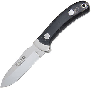 Joker 8" Buffalo Horn Handle Fixed Vanadium Steel Blade Knife with Black Belt Sheath
