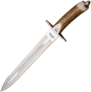 Joker Hunting Stag Handle Satin 440 Steel Fixed Blade Knife w/ Sheath RCC29