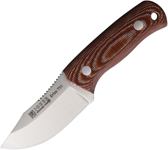 Joker Erizo TS1 Brown Micarta Bohler N695 Fixed Blade Knife w/ Belt Sheath CD81