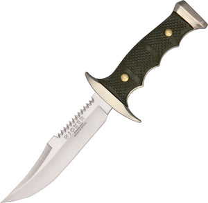 Joker Sawback 8.13" Green ABS Handle Fixed Blade Knife with Camo Belt Sheath