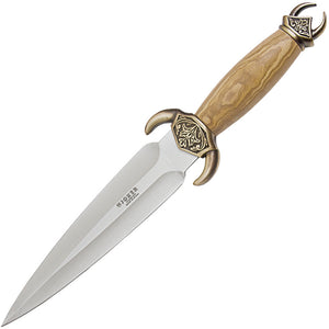 Joker Vikingo Brass Olive Wood Handle 420 Steel Fixed Blade Knife with Sheath