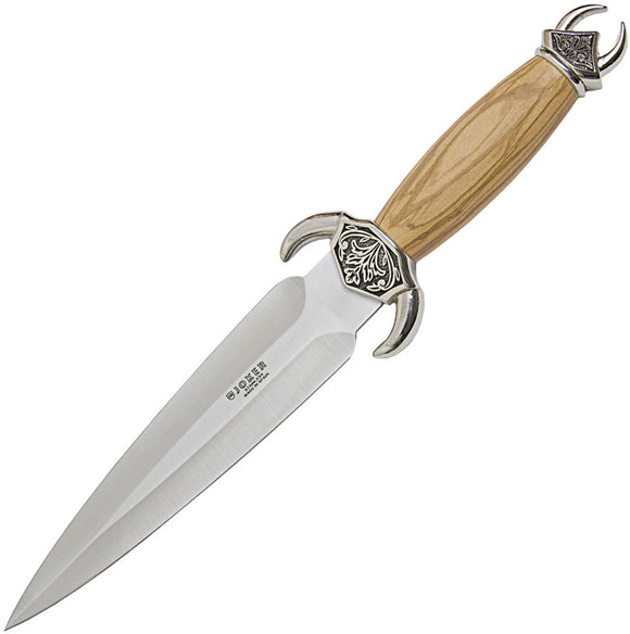Joker Vikingo Chrome Olive Wood Handle 420 Stainless Steel Fixed Blade Knife with Sheath