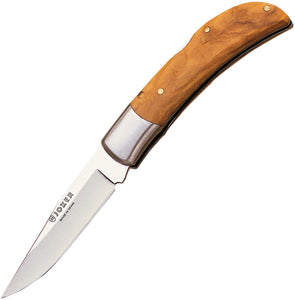 Joker 8.5" Lockback Olive Wood Handle Satin 440 Stainless Clip Point Folding Blade Knife